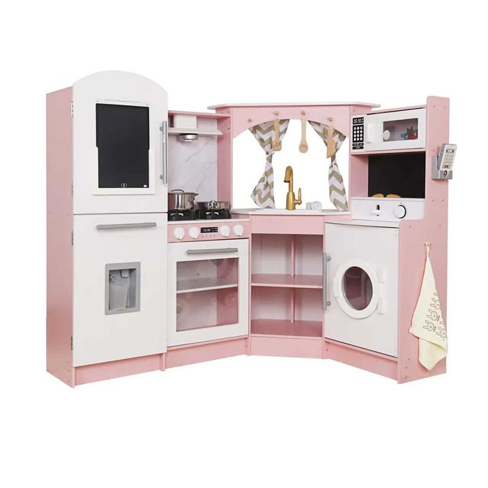 Дитяча кутова дерев'яна кухня Пальма Pink, звукові та світлові ефекти