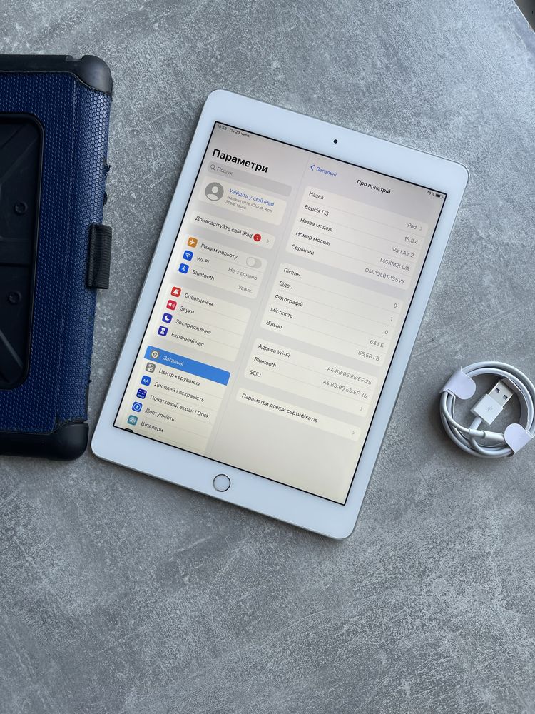 Ipad air 2 64 gb + чохол кабель