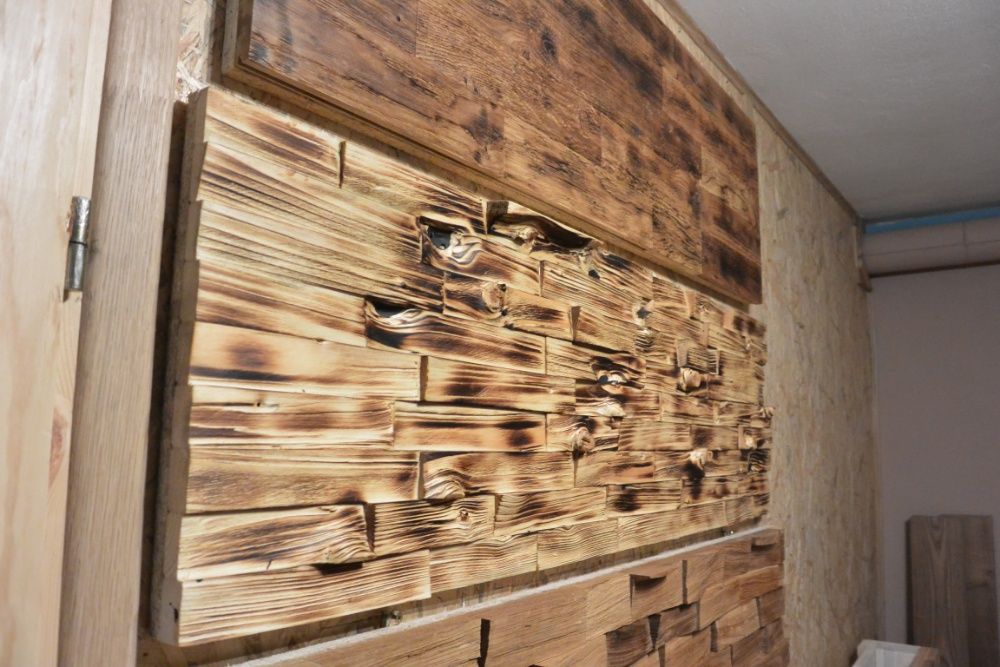 Panel ścienny drewniany ciosany postarzany świerk/sosna cegiełka 3D