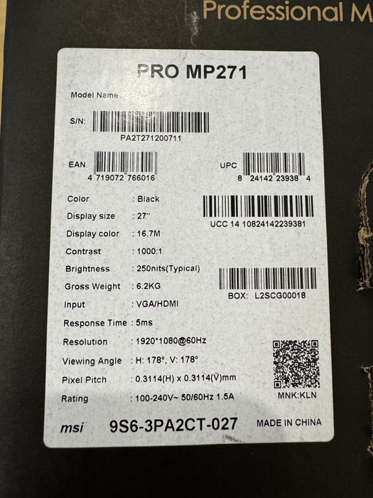 Monitor MSI PRO MP271