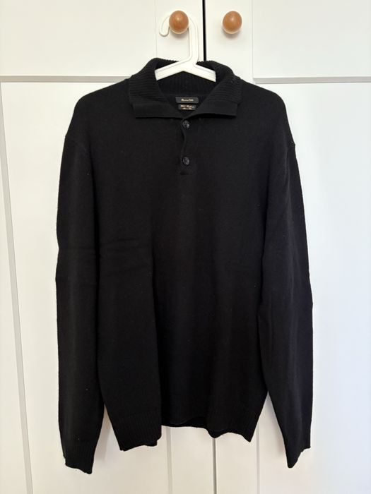 Massimo Dutti sweter Polo wełniany kaszmir wełna XL czarny kołnierzyk