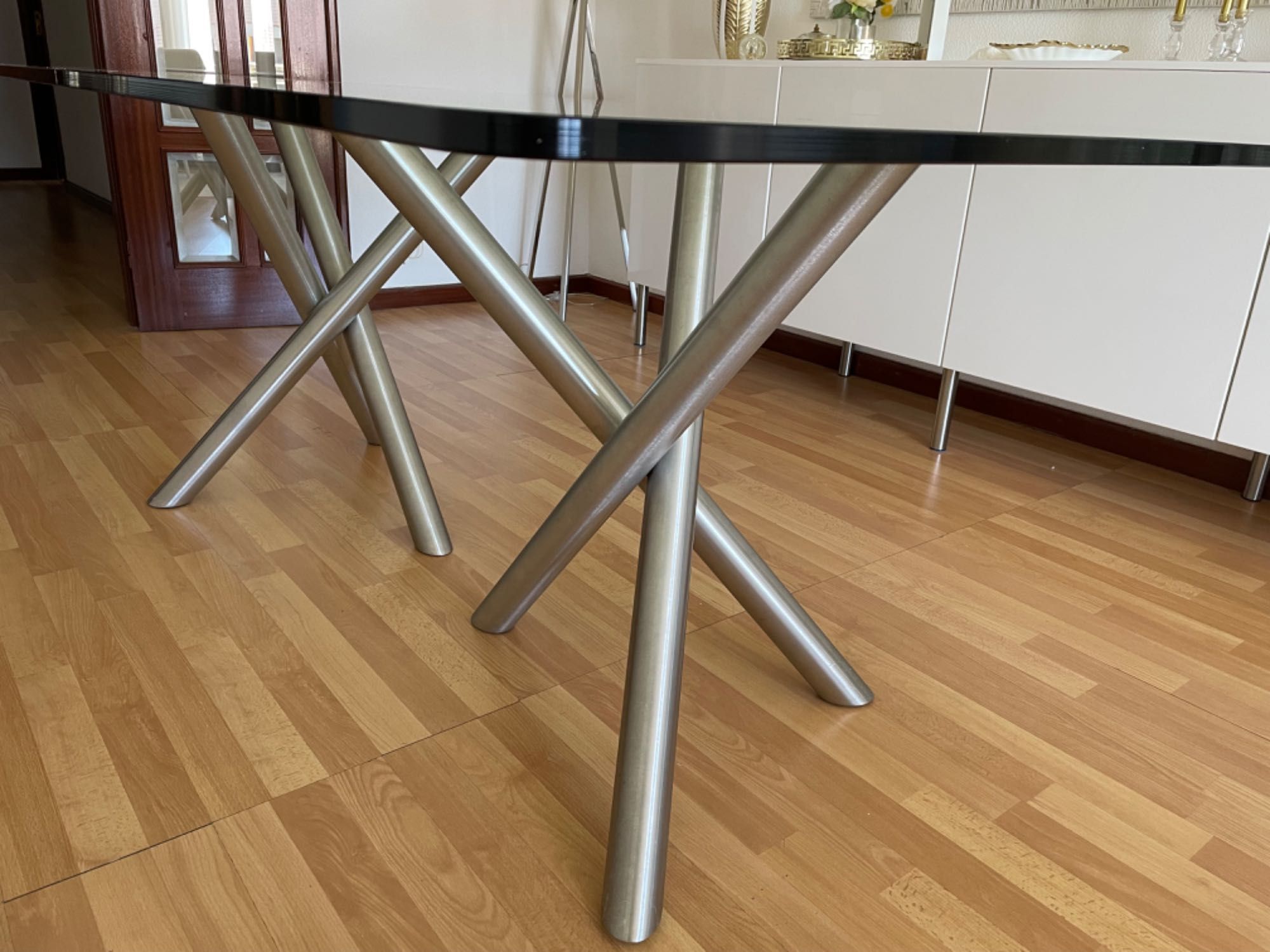 Mesa vidro com pés cromado escovado