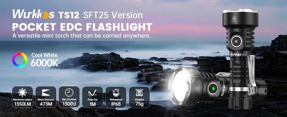 Latarka EDC Wurkkos TS12 Mini 1350lm USB-C + akumulator