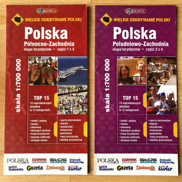 Polska, mapa turystyczna 4 części
