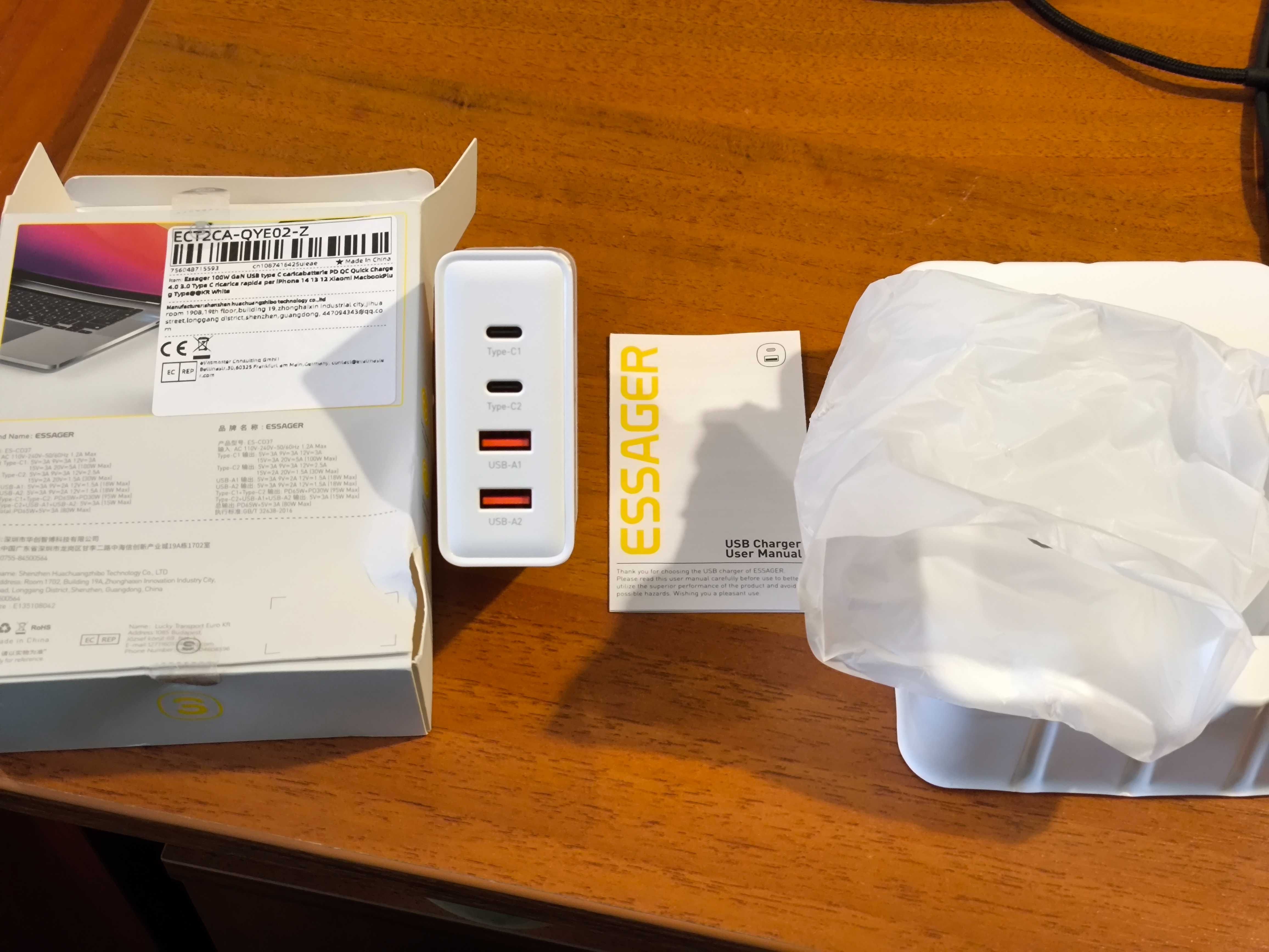 Мережевий зарядний пристрій Essager Grace 100W White KR