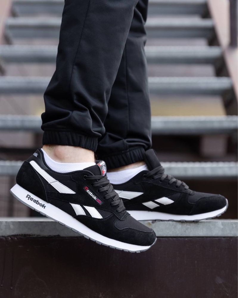 Мужские кроссовки рибок Reebok Classic Leather Black White [41-45]