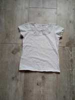 Biała elegancka bluzka z krótkim rękawem z kołnierzykiem, galowa 134