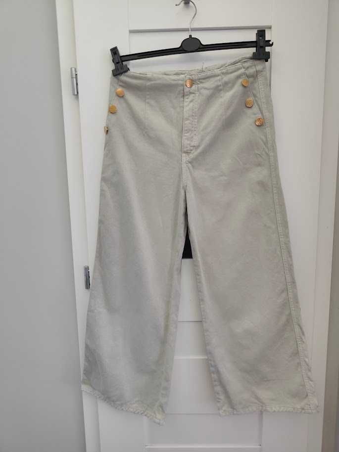miętowe spodnie z szeroką nogawką wysoki stan Zara rozmiar M/L
