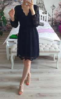 Mała czarna mini sukienka koronką piękna S/M