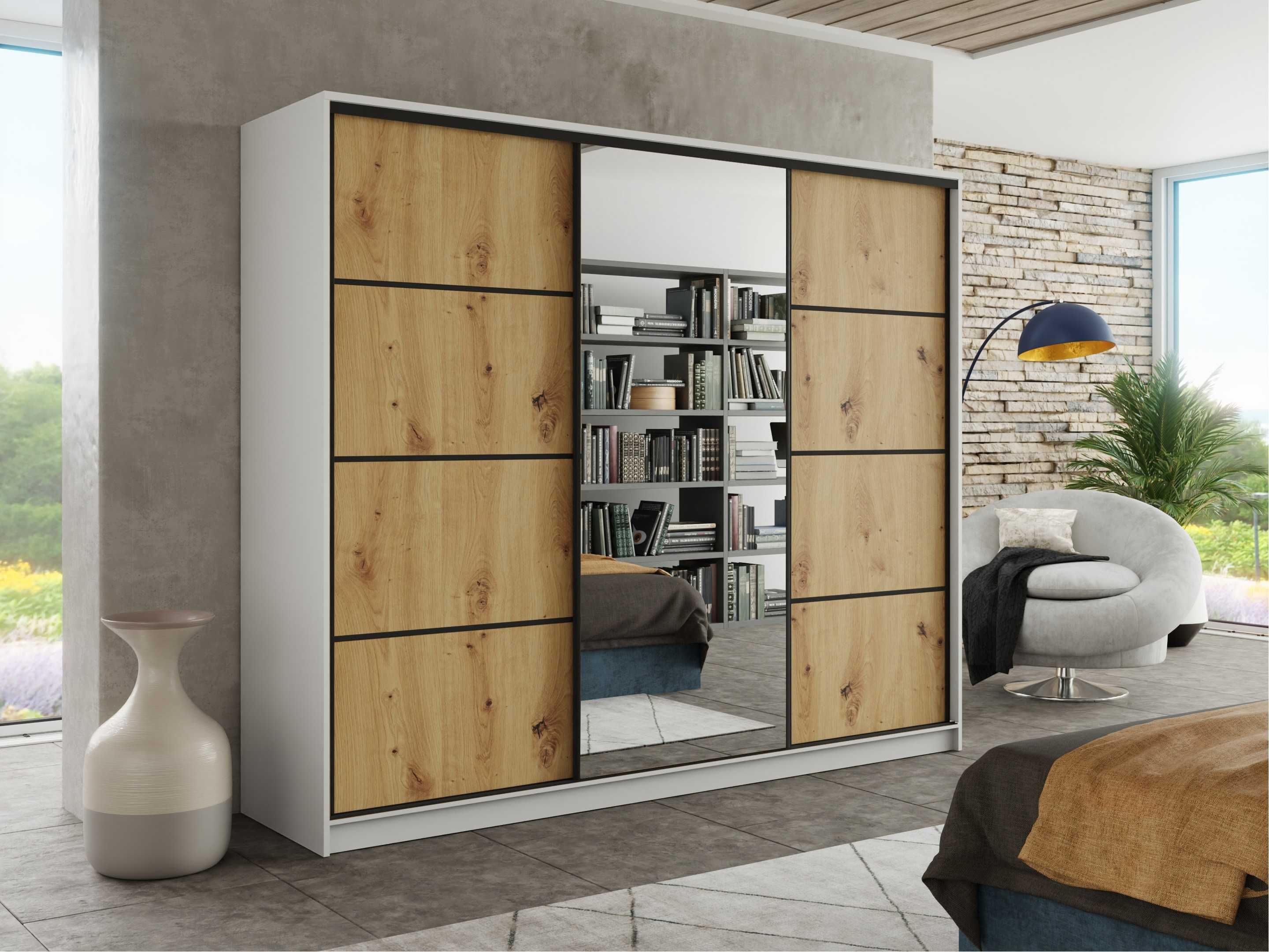 Szafa przesuwna 150x205x56 z lustrem oraz 4xszuflady