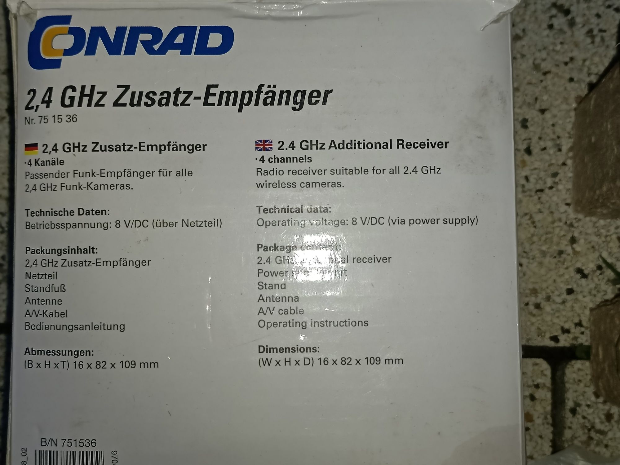 Odbiornik do kamer bezprzewodowych 2,4 GHz Conrad nr 751536