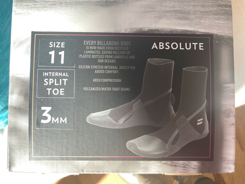 Botas de surf Billabong, tamanho 11 EUA, 10 UK, 44 Eur, SPLIT TOE