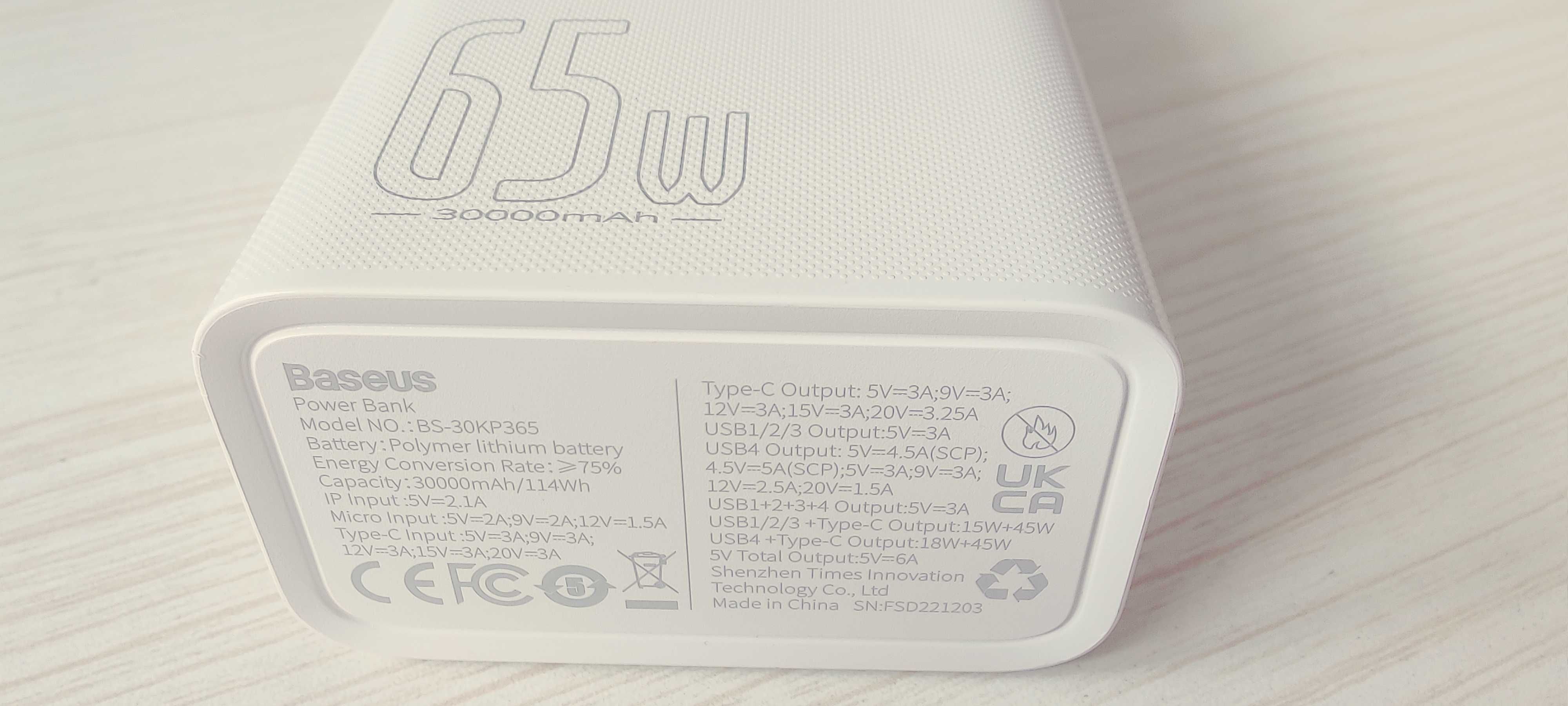 Power Bank Baseus Ambilight 65W 30000mAh 4x USB + USB-C P.D. Q.C. 3.0