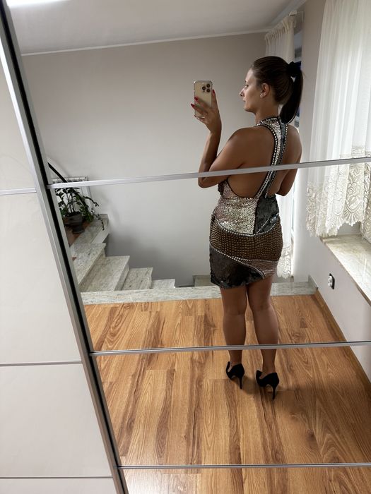 Sukienka cekinowa zdobiona asos rozmiar 38 wesele impreza