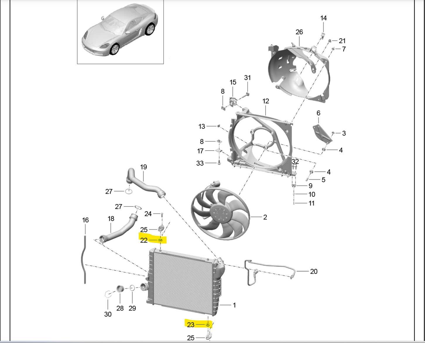 Опорa переднього радіатора, гумова Porsche cayman/boxster