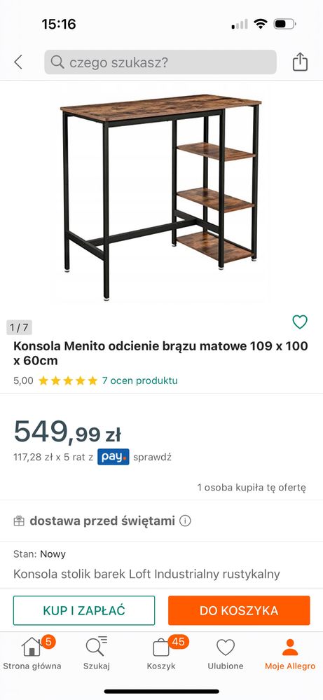 Konsola MENITO loft, biurko, barek