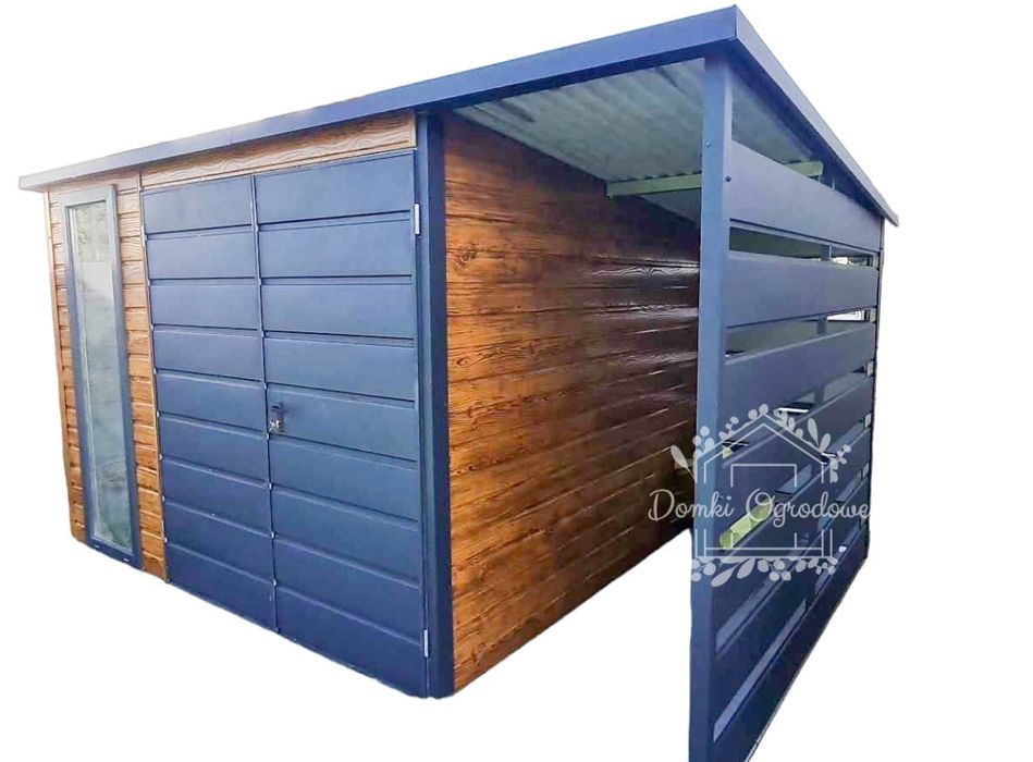 Schowek Domek Ogrodowy 3x2,5m wiata 1m Drewnopodobny Antracyt  ID609