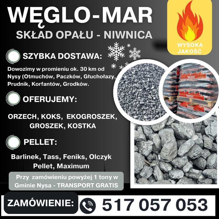 Węgiel skład opału Gmina Nysa i okolica WYSOKA JAKOŚĆ TRANSPORT GRATIS