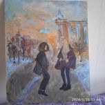 Картина масло, " Зимняя прогулка"