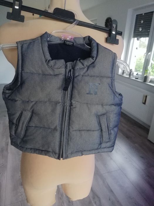 68 74 Szary, ciepły bezrękawnik dla chłopca