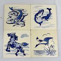 Conjunto de 4 azulejos com desenhos pintados à Mão, da fábrica Aleluia