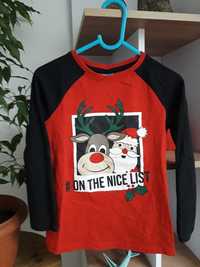 Koszulka Bluzka świąteczna z długim rękawem 122 cm