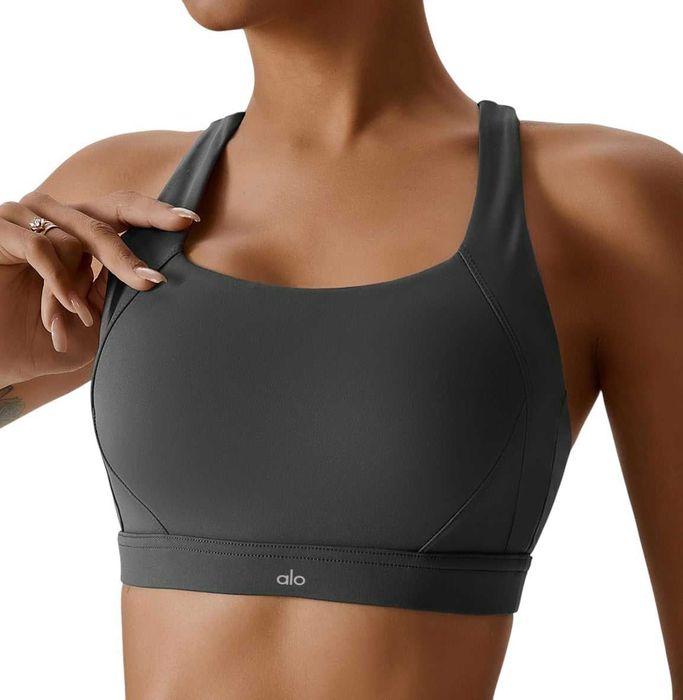 Топ спортивний Alo Yoga Airlift Suit Up Sports Bra Graphite