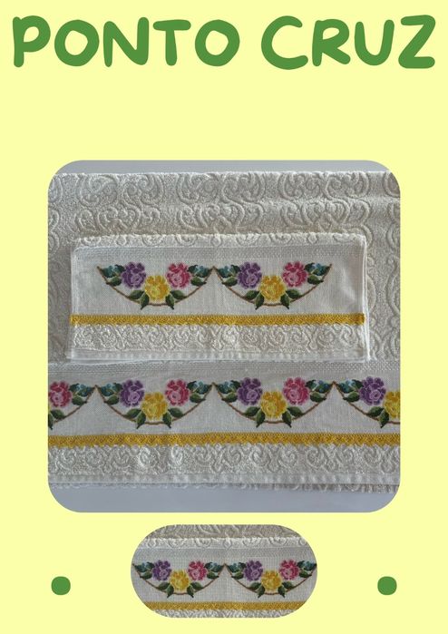 Jogo de toalhas com bordado em Ponto Cruz