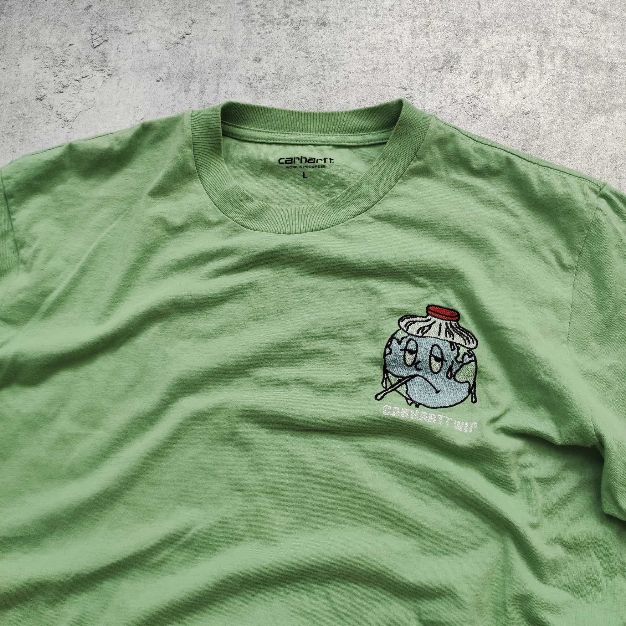 MĘSKA Koszulka Bawełna Zielona Logo Haft Ziemia PREMIUM Carhartt WIP