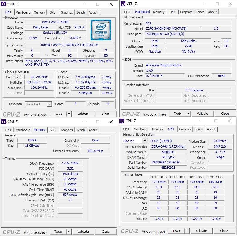 Комплект MSI Z270 GAMING M5 + i5-7600K + 16GB DDR4-3466 + 512GB NVMe