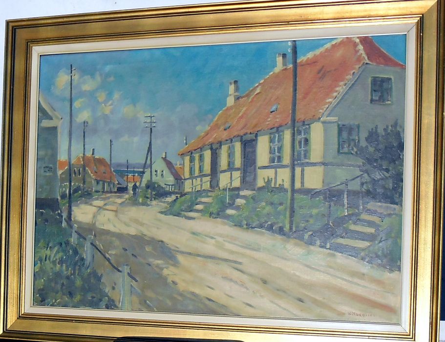 Piękny obraz olejny na płótnie:  duński malarz DANNERFJORD 96cm x 68cm