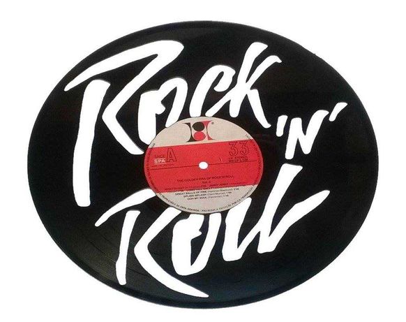 Silhueta decorativa Rock And Roll feita com um disco de vinil LP