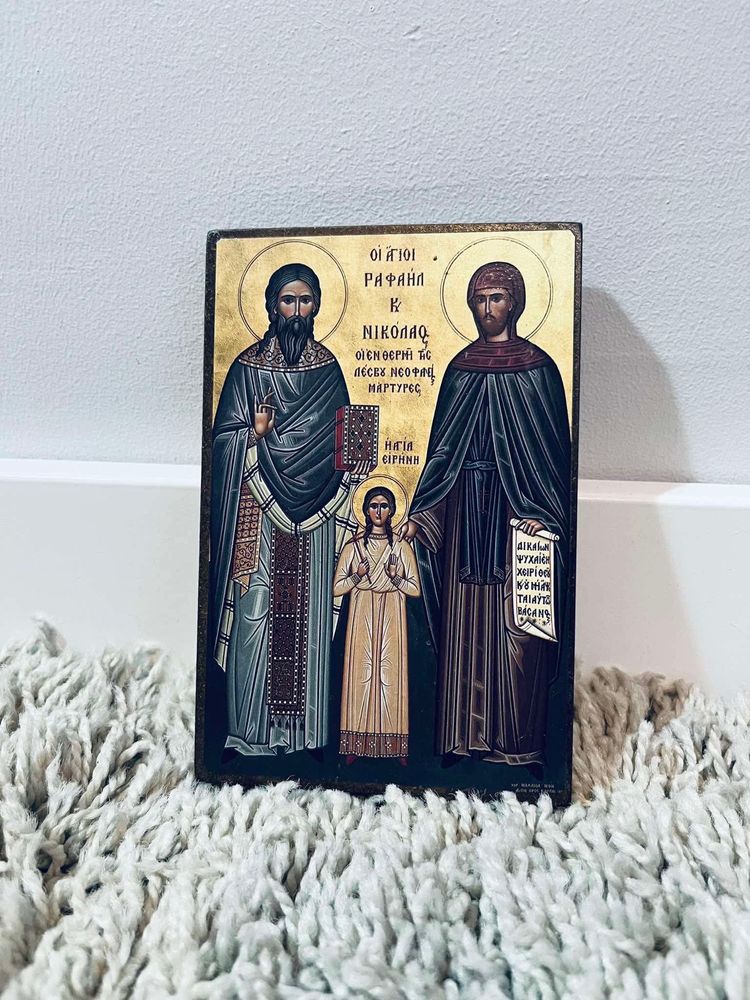 Piękna prawoslawna ikona antyk pisana obraz religijny