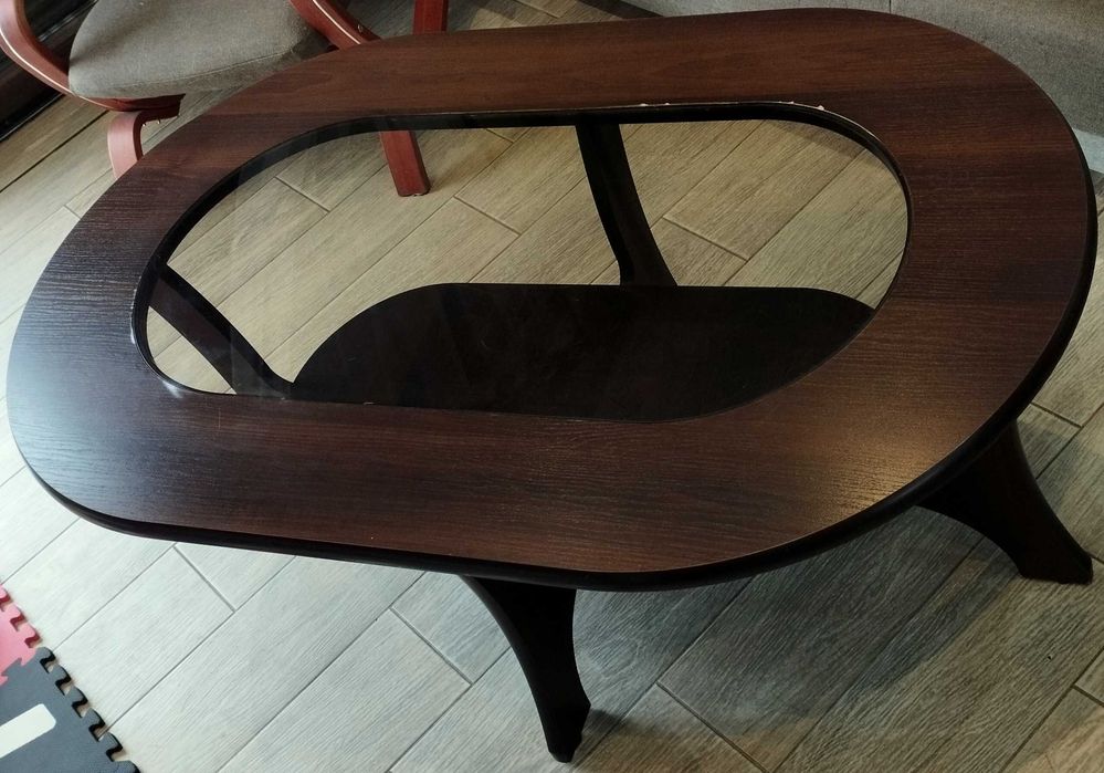 Stół drewniany kawowy- oszklony