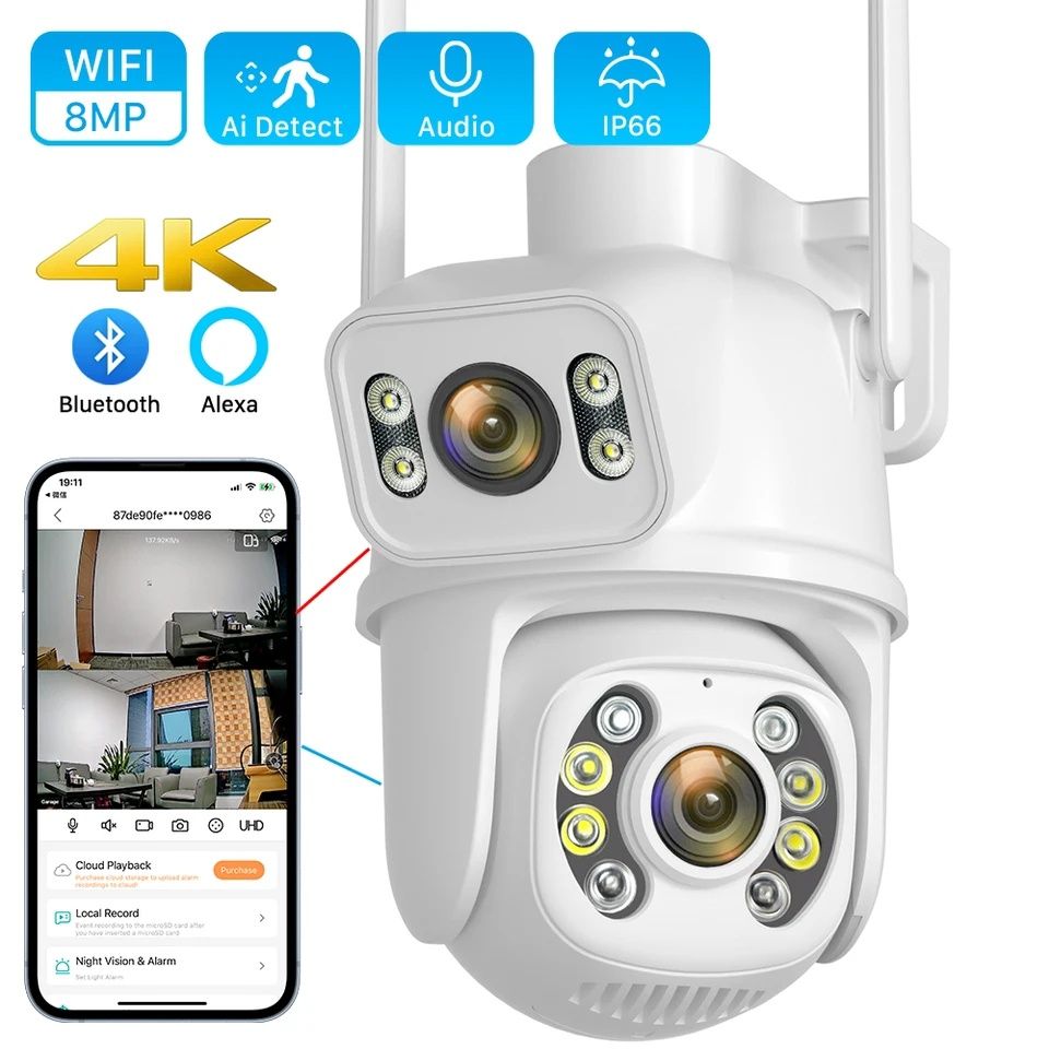 4K WiFi камера видеонаблюдения Anbiux 8MP на 2 обьектива