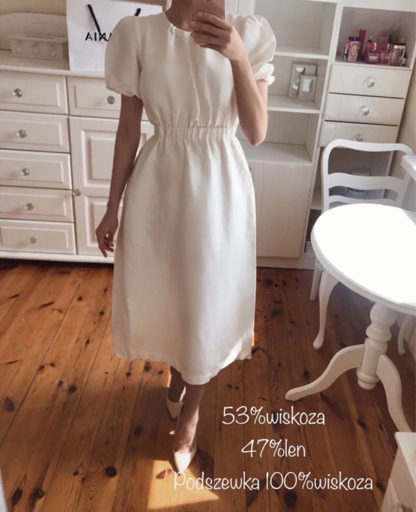 Lniana sukienka midi forevernew zara mango massimo dutti cos hm xxs xs