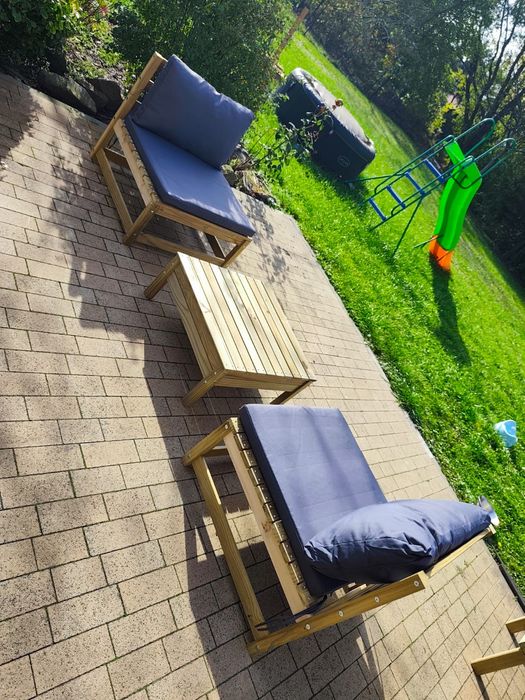 3 cz zestaw ogrodowy do ogrodu na taras patio balkon drewno poduszki