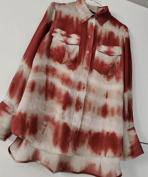 Koszula Massimo dutti 38 M beżowa bordowa tie dye wiskozowa