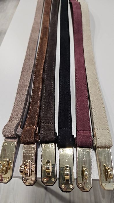 Skórzane paski hermeski skóra naturalna bordo czekolada camel beż