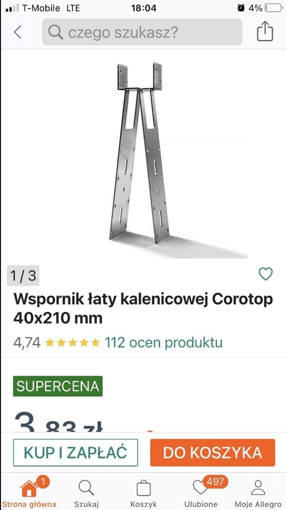 Wspornik łaty kalenicowej Corotop 40x170