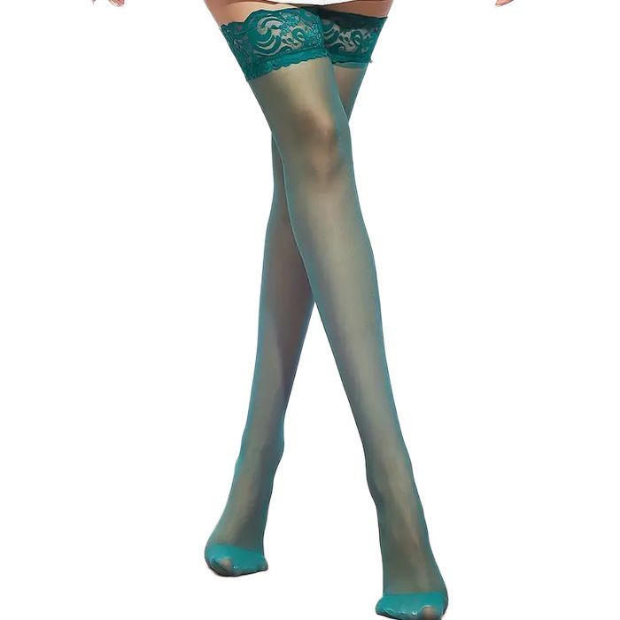 Piękne klasyczne cienkie pończochy damskie samonośne, butelkowa zieleń