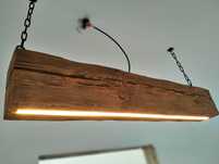 Drewniana wisząca lampa Led, sosna stara,belka w stylu retro, loft