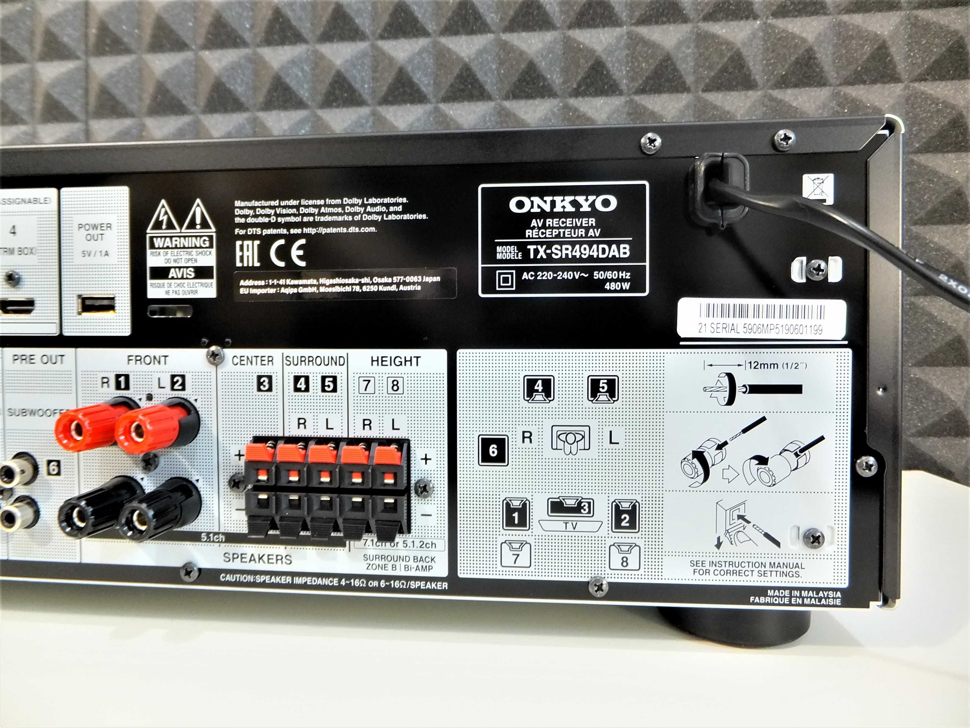 Nowy amplituner 7.2 ONKYO TX-SR494DAB / Bluetooth, DAB+/ OKAZJA!