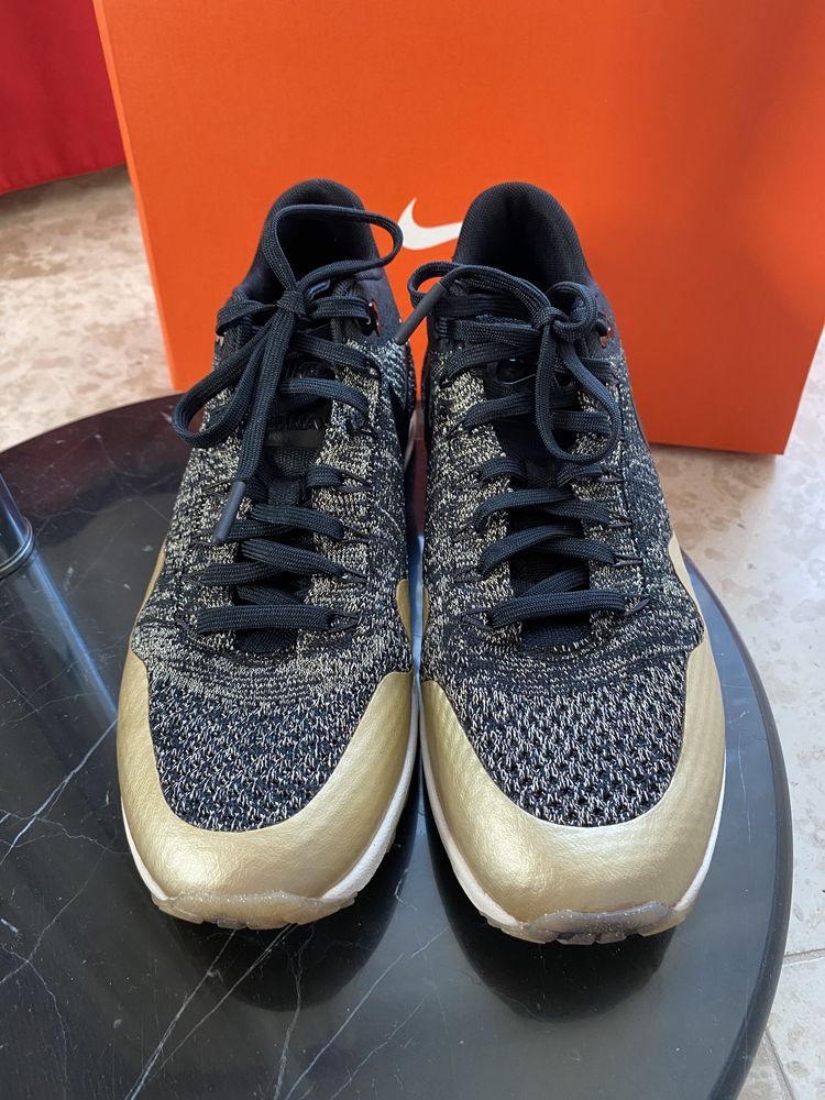 Nowe oryginalne buty Nike Air Max 1 One Flyknit rozmiar 39 czarne gold
