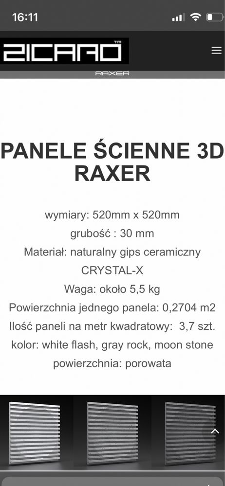 Panele 3 D z gipsu ceramicznego Raxer firmy Zicaro