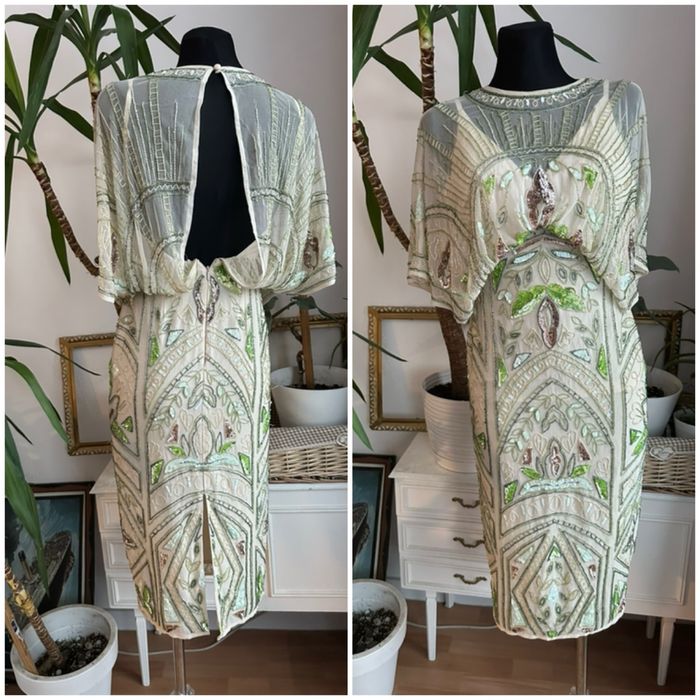 Cekinowa sukienka midi haftowana kwiaty 32 xxs 34 xs asos luxe