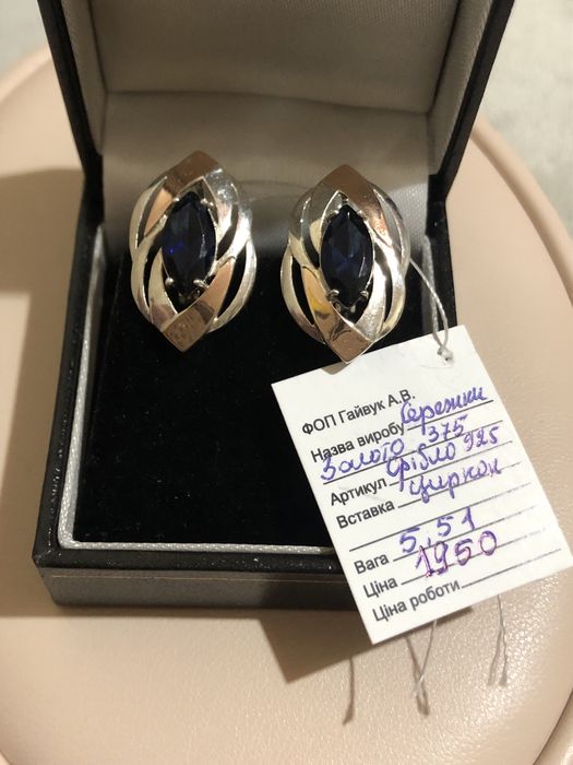 Шикарные серьги, серебро с золотыми пластинами из 375 пробы золота!