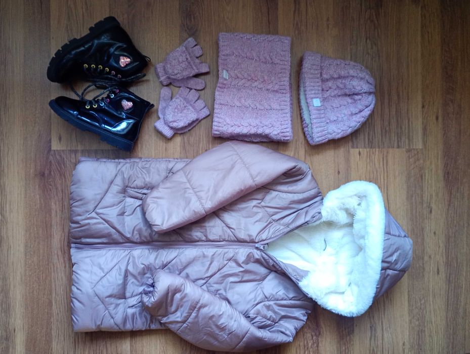 Kurtka zimowa r.122, kozaki r.31, czapka komin dla dziewczynki wysyłka