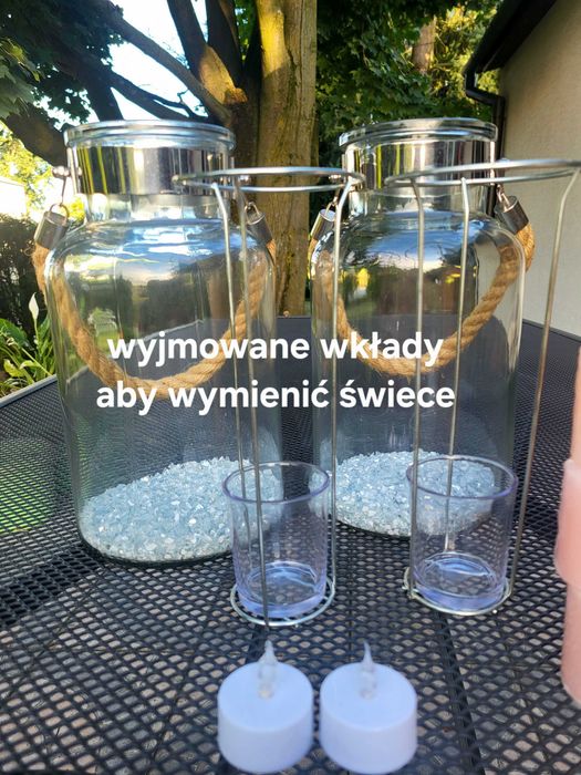 2 szt Lampionów ogrodowych + 12 świec + 2 migające tealighty Led