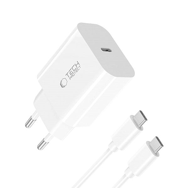 Ładowarka sieciowa Tech-Protect NC20W PD20W USB-C z kablem USB-C - bia